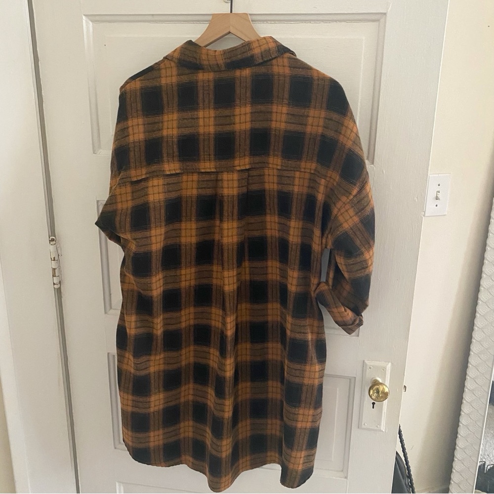 Black orange plaid oversized flannel shirt dress size l large - Picture 2 of 4